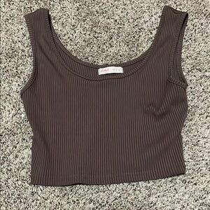ROMWE Chocolate Ribbed Tank Top